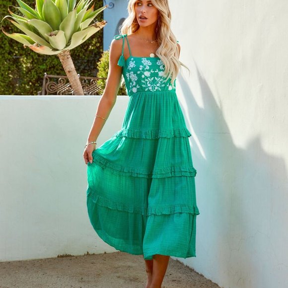 PARISA EMBROIDERED TIERED MIDI DRESS - GRE - Picture 5 of 7